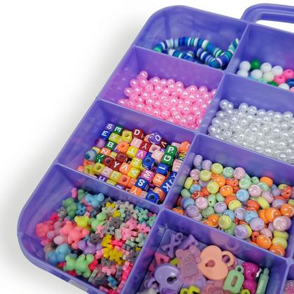 Imagem de Kit Miçangas Infantil Entremeio Letras Bolinhas Coloridas Fimo Maleta com 2900 Pçs Para Fazer Pulseira Colar Biju