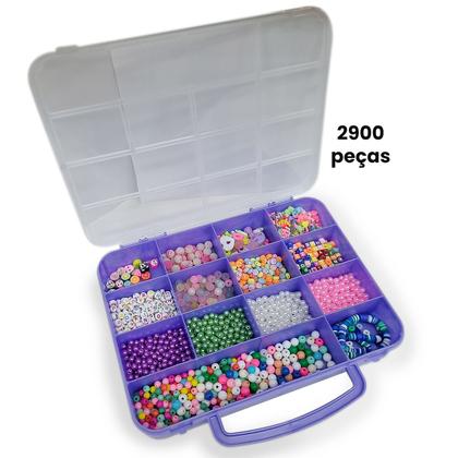 Imagem de Kit Miçangas Infantil Entremeio Letras Bolinhas Coloridas Fimo Maleta com 2900 Pçs Para Fazer Pulseira Colar Biju