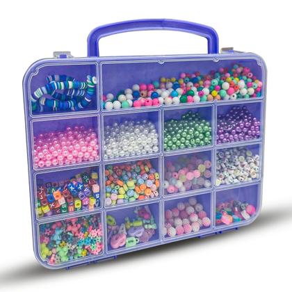 Imagem de Kit Miçangas Infantil Entremeio Letras Bolinhas Coloridas Fimo Maleta com 2900 Pçs Para Fazer Pulseira Colar Biju