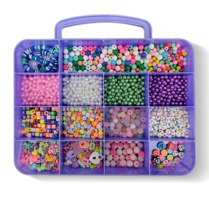 Imagem de Kit Miçangas Infantil Entremeio Letras Bolinhas Coloridas Fimo Maleta com 2900 Pçs Para Fazer Pulseira Colar Biju