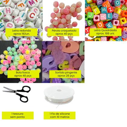 Imagem de Kit Miçangas Infantil Entremeio Letras Bolinhas Coloridas Fimo Maleta com 2900 Pçs Para Fazer Pulseira Colar Biju