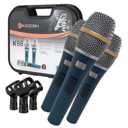 Imagem de Kit Microfone 3 Unidades Kadosh K98 Hipercardióide Vocal