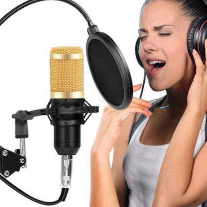 Imagem de Kit Microfone Condensador Braço Articulado Mesa Shock Mount Pop Filter Home Estúdio