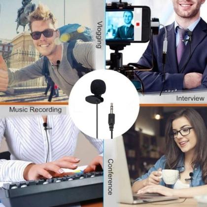 Imagem de Kit Microfone de Lapela + Cabo Extensor 3 metros Adaptador P2 P3 Pc Celular