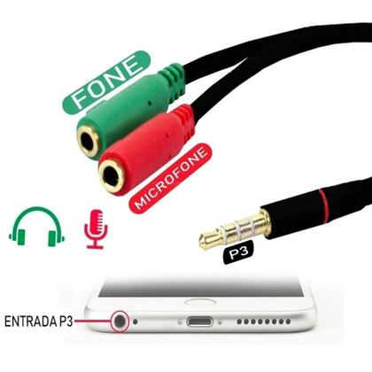 Imagem de Kit Microfone de Lapela + Cabo Extensor 3 metros Adaptador P2 P3 Pc Celular