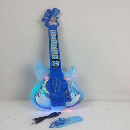 Imagem de Kit microfone e guitarra infantil rock star amplificador pedestal karaoke mp3