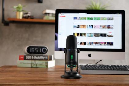 Imagem de Kit Microfone gamer,Thronmax,LED's,USB-C,4 padrões polares,96 KHz,pop filter