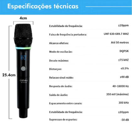 Imagem de Kit Microfone Sem Fio Duplo Com Led Recarregável E Dinâmico