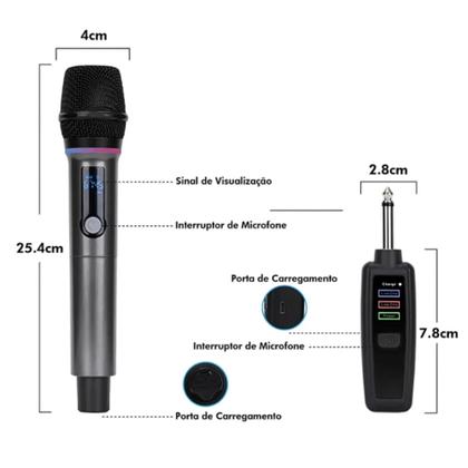 Imagem de Kit Microfone Sem Fio Duplo Com Led Recarregável E Dinâmico