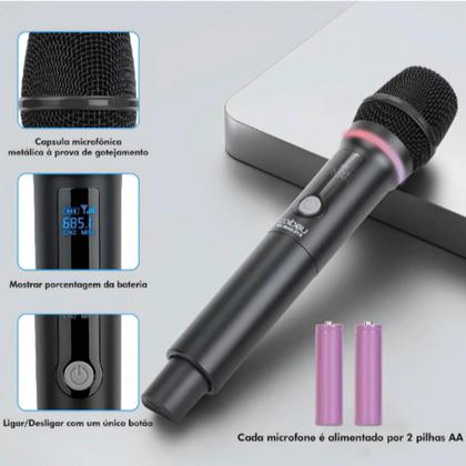 Imagem de Kit Microfone Sem Fio Duplo Com Led Recarregável E Dinâmico