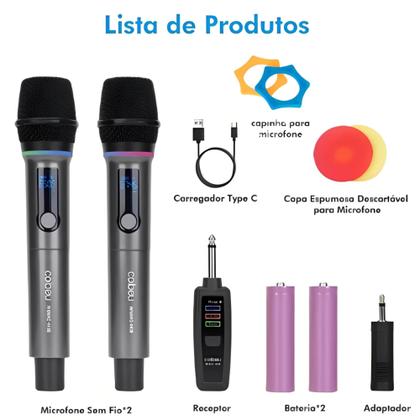 Imagem de Kit Microfone Sem Fio Duplo Com Led Recarregável E Dinâmico