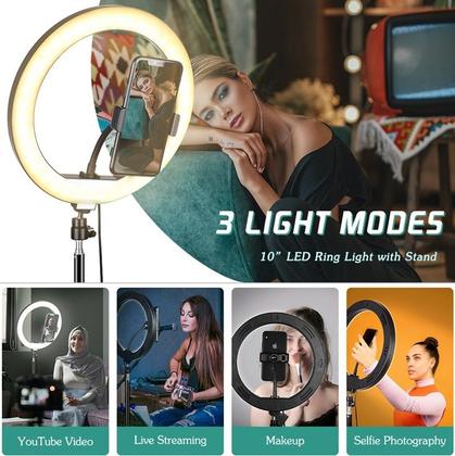 Imagem de Kit Microfone Sem Fio Tipo-C Ring Light Luz Led Tripé Acessórios Filmagem Profissional 10pçs