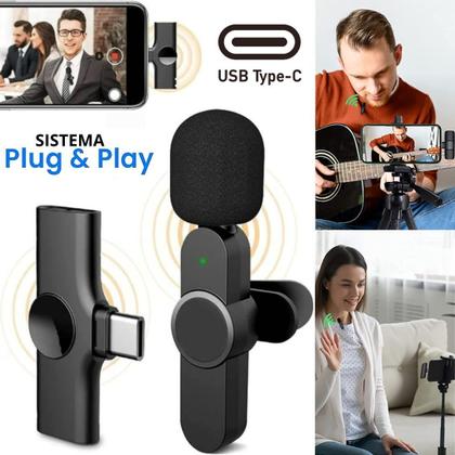 Imagem de Kit Microfone Sem Fio Usb-C Ring Light Luz Suporte Tripé Gravação Filmagem no Celular