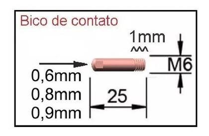 Imagem de Kit Mig 15ak - 5 Bicos De Contato 0,8mm + 1 Bocal 12mm