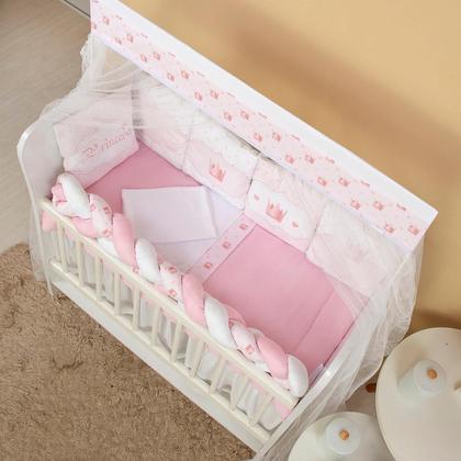 Imagem de Kit Mini Berço com 12 peças  Saia de Berço Bebê Menina Realeza Rosa