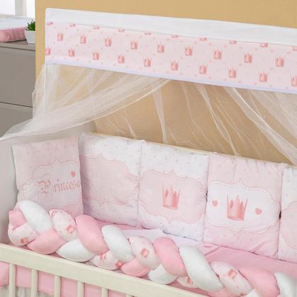 Imagem de Kit Mini Berço com 12 peças  Saia de Berço Bebê Menina Realeza Rosa
