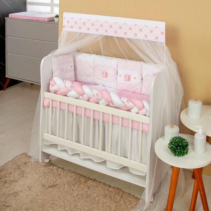 Imagem de Kit Mini Berço com 12 peças  Saia de Berço Bebê Menina Realeza Rosa