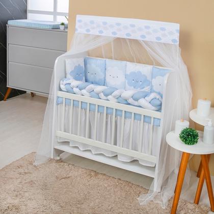 Imagem de Kit Mini Berço com 12 peças  Saia de Berço Bebê Menino Nuvem Azul