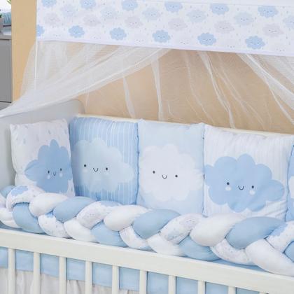 Imagem de Kit Mini Berço com 12 peças  Saia de Berço Bebê Menino Nuvem Azul