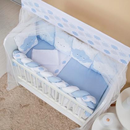 Imagem de Kit Mini Berço com 12 peças  Saia de Berço Bebê Menino Nuvem Azul