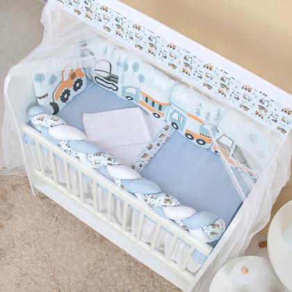 Imagem de Kit Mini Berço com 12 peças  Saia de Berço Bebê Menino Transportes