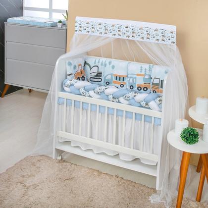 Imagem de Kit Mini Berço com 12 peças  Saia de Berço Bebê Menino Transportes
