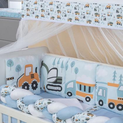 Imagem de Kit Mini Berço com 12 peças  Saia de Berço Bebê Menino Transportes