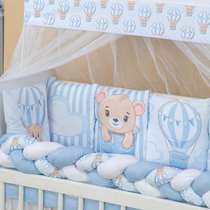 Imagem de Kit Mini Berço com 12 peças  Saia de Berço Bebê Menino Urso Baloeiro