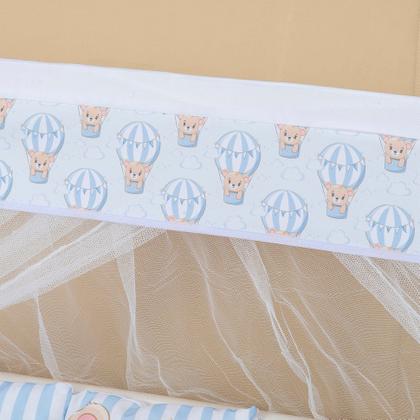 Imagem de Kit Mini Berço com 12 peças  Saia de Berço Bebê Menino Urso Baloeiro