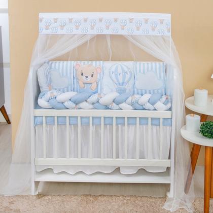 Imagem de Kit Mini Berço com 12 peças  Saia de Berço Bebê Menino Urso Baloeiro