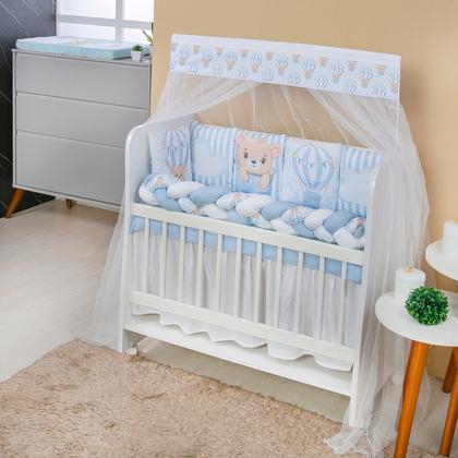 Imagem de Kit Mini Berço com 12 peças  Saia de Berço Bebê Menino Urso Baloeiro