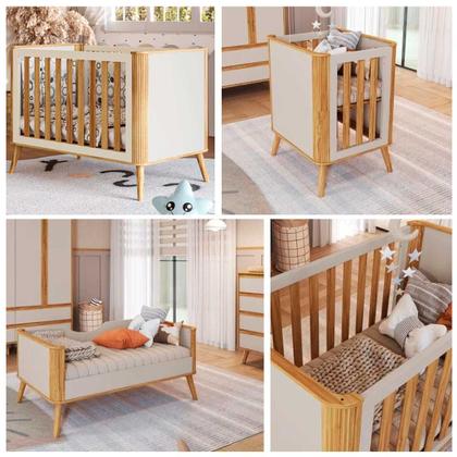 Imagem de Kit Mini Berço Com Guarda Roupa Quarto De Bebê MDF Peroba