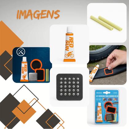 Imagem de Kit Mini Bomba de Ar Manual + Reparo de Pneu e Câmara de Ar para Bicicleta com Cola e Remendos