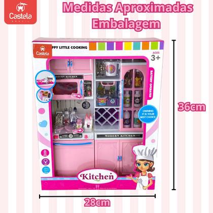 Imagem de Kit Mini Cozinha Armario Microondas Lava Louças Infantil Luzes Som Castela