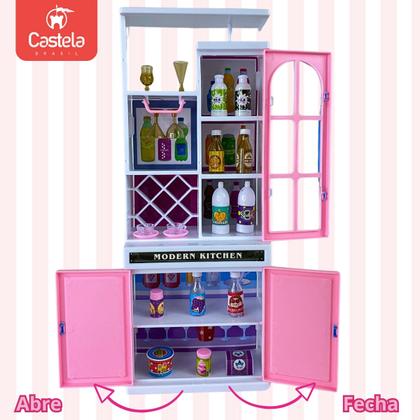 Imagem de Kit Mini Cozinha Armario Microondas Lava Louças Infantil Luzes Som Castela