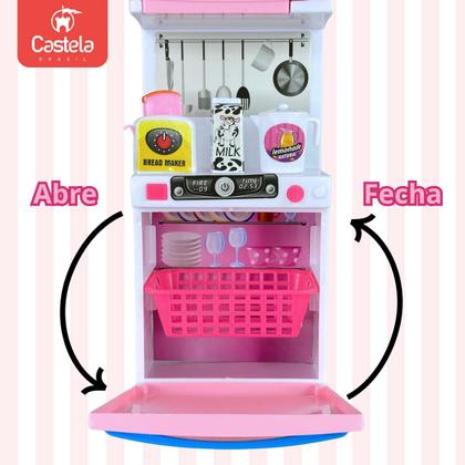Imagem de Kit Mini Cozinha Armario Microondas Lava Louças Infantil Luzes Som Castela