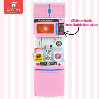 Imagem de Kit Mini Cozinha Armario Microondas Lava Louças Infantil Luzes Som Castela