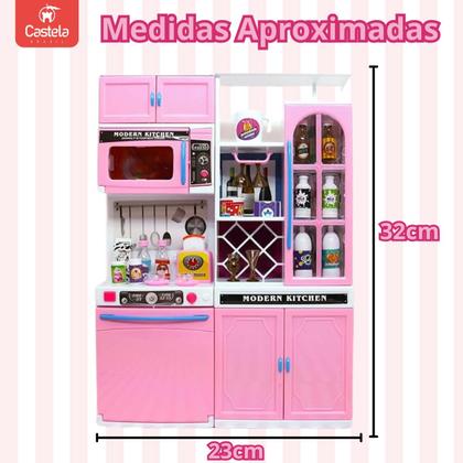 Imagem de Kit Mini Cozinha Armario Microondas Lava Louças Infantil Luzes Som Castela