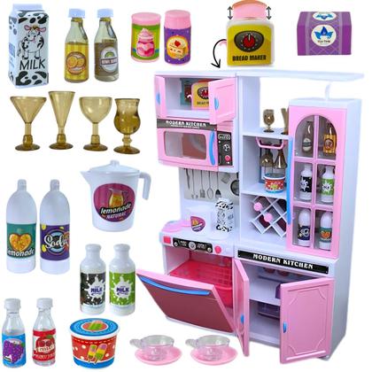 Imagem de Kit Mini Cozinha Armario Microondas Lava Louças Infantil Luzes Som Castela