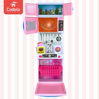 Imagem de Kit Mini Cozinha Armario Microondas Lava Louças Infantil Luzes Som Castela
