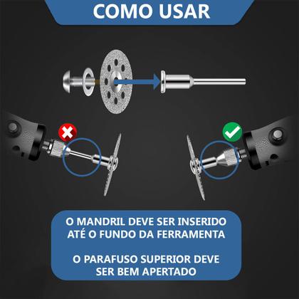 Imagem de Kit Mini Disco Corte Diamantado Micro Retifica Premium Corta Piso Vidro Porcelanato Madeira Ferro Alta Qualidade