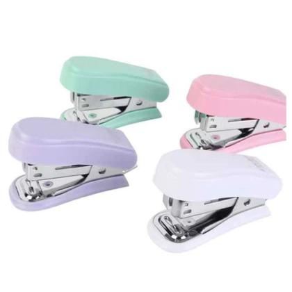 Imagem de Kit Mini Grampeador de Metal Tons Pastéis Caixa Grampos