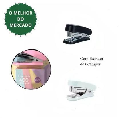 Imagem de Kit Mini Grampeador de Metal Tons Pastéis Caixa Grampos