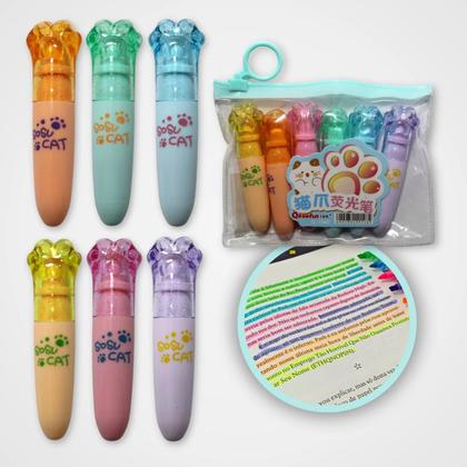 Imagem de Kit Mini Marca Texto Patinha Gato Sosu 6 Cores Cat Kawaii   Material Escolar  Papelaria Fofa  Divertida