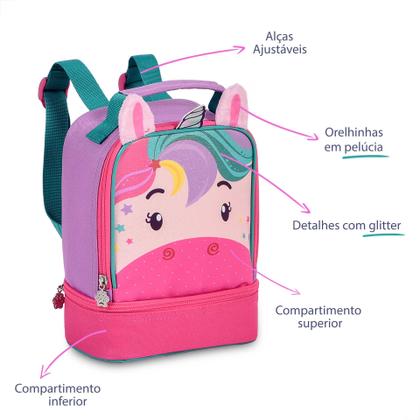 Imagem de Kit Mini Mochila Costas Infantil Lancheira Térmica Unicórnio