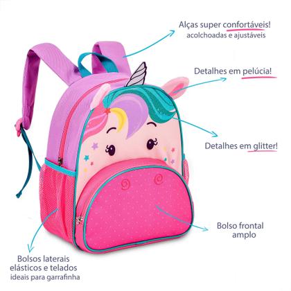 Imagem de Kit Mini Mochila Costas Infantil Lancheira Térmica Unicórnio