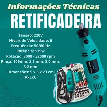 Imagem de Kit Mini Retifica Completa 128 Acessórios Retificadeira Com Maleta Cor Azul 220v