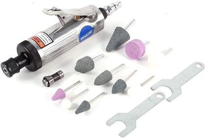 Imagem de Kit Mini Retífica Pneumática Esmeril Jogo Completo Com Trava Segurança Uso