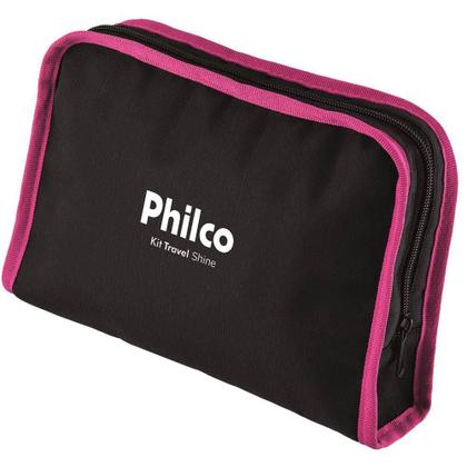 Imagem de Kit Mini Secador De Cabelo Philco 1000w e Chapinha Pequeno Ps12 Com Bolsa Viagem Dobrável Rosa e Modelador Cachos Bivolt
