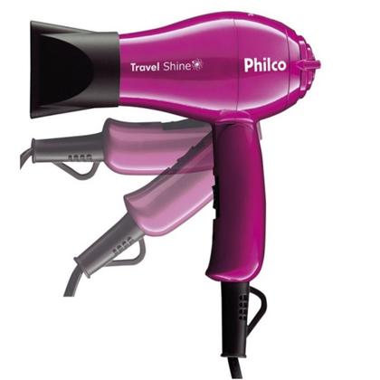 Imagem de Kit Mini Secador De Cabelo Philco 1000w e Chapinha Pequeno Viagem Dobrável Ps12 Bivolt Com Bolsa Rosa